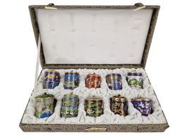 Set of 10 cloisonné boxes in a very nice coffret