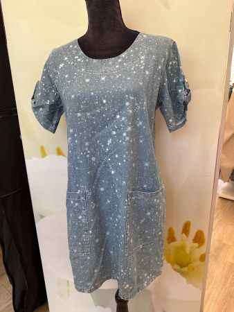 Denim Kleid mit Sternenprint und coolem Aufdruck Gr.S / M