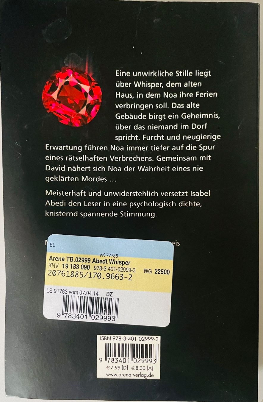 Libri: WHISPER - ISABEL ABEDI - TASCHENBUCH – Usato da Buchs AG venduto da fischli610 1