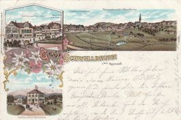 Schwellbrunn-Gasthaus Krone-Säntisblick & Kreuz -Litho 1898