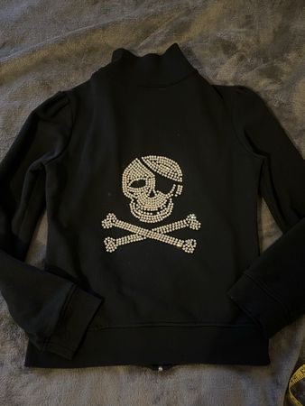Black Zip-Up sweatshirt Skull Rhinestone Size S/M