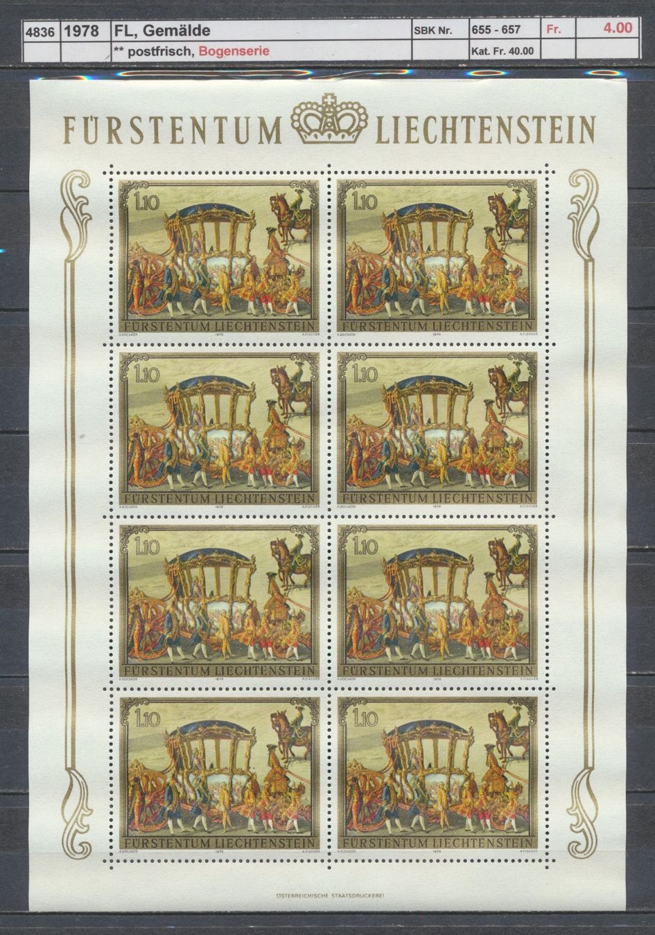 Tutti i francobolli: 1978 FL, "Gemälde", Bogenserie, ** postfrisch – Nuovo (secondo la descrizione) da Winterthur venduto da Zupogeru 1