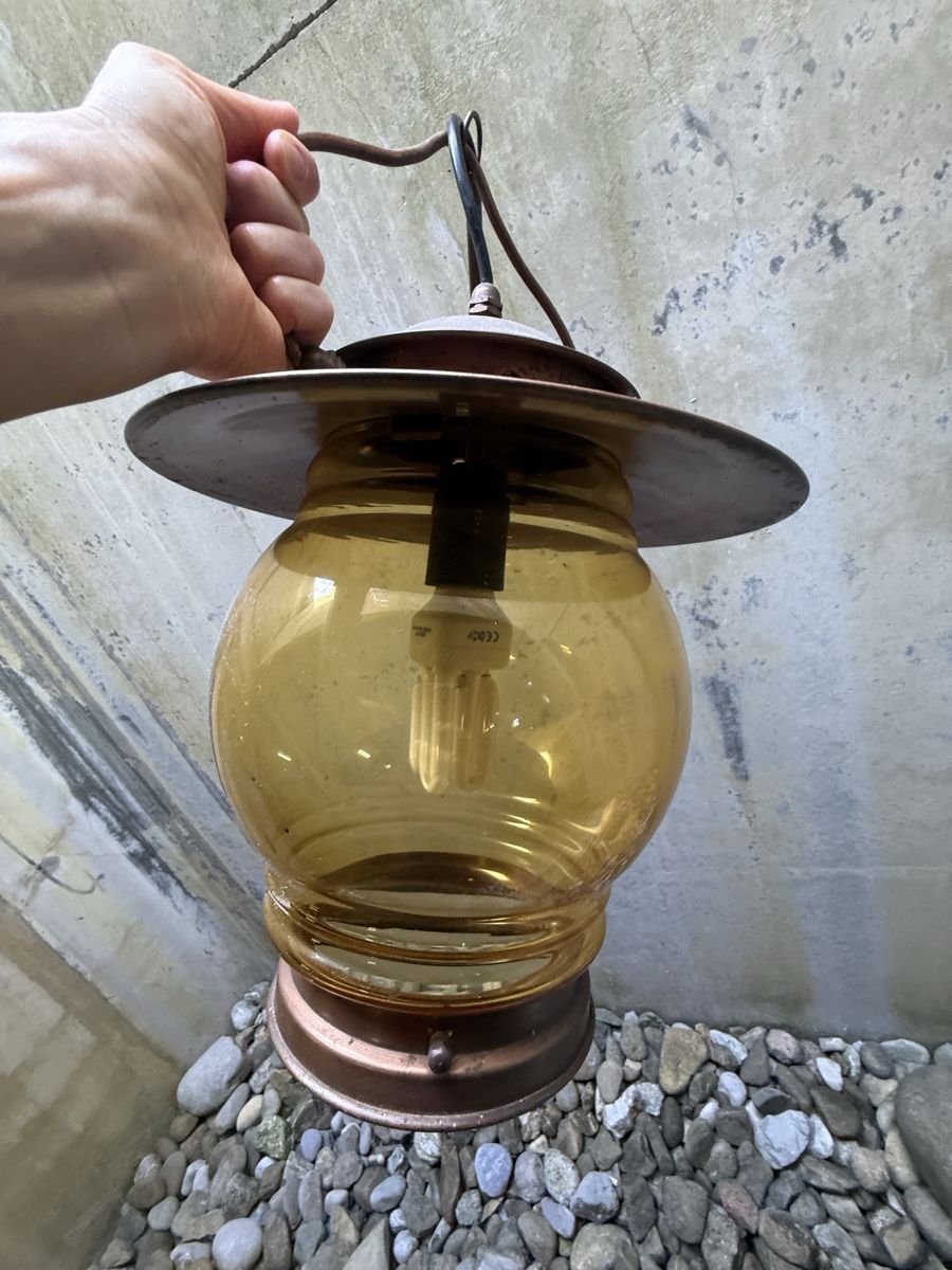 Kronleuchter & Deckenlampen: Hängelampe Kupfer mit bernsteinfarbenem Glas  – Gebraucht aus Perlen von SPICE24 3