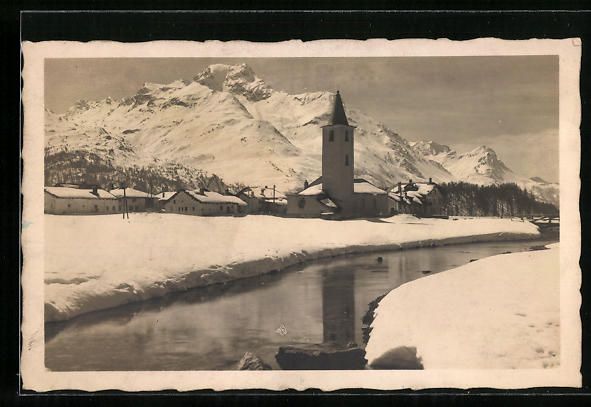 Cartoline postali: AK Sils-Baselgia, Ortsansicht im Winter – Usato da Berlin venduto da bartko-reher