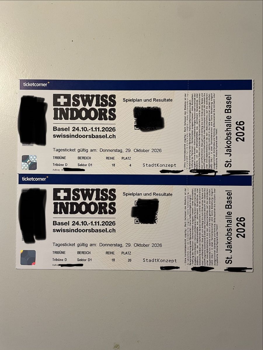 Tickets: Swiss Indoors Ticket 2x – Neu und originalverpackt aus Basel von ser_j9t8