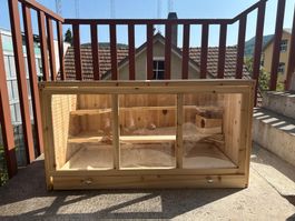 Kleintierkäfig Holz mit Plexiglas - drei Ebenen