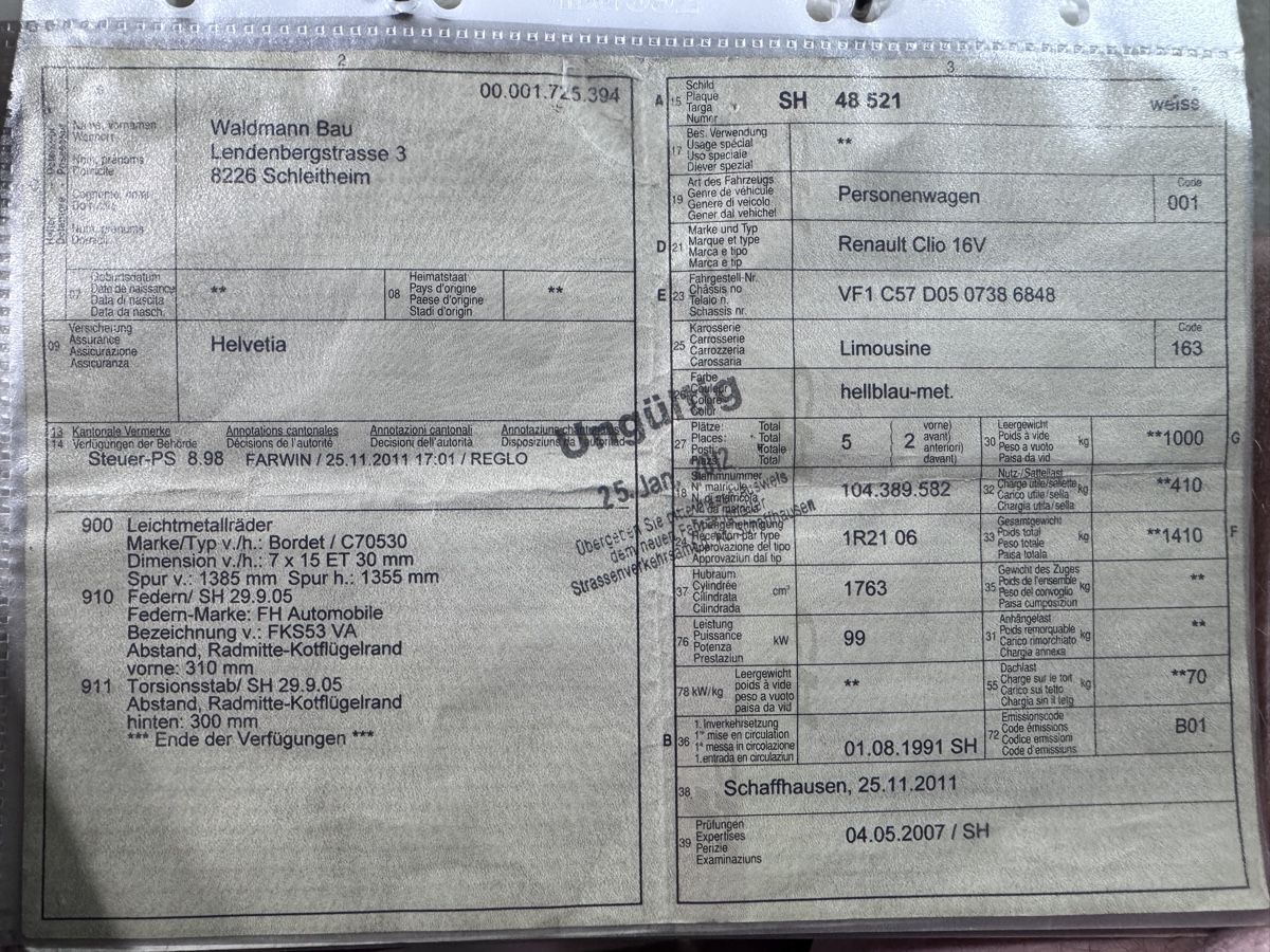 Renault Automobili: renault clio 16v – Difettoso da neunkirch venduto da Casavecchia