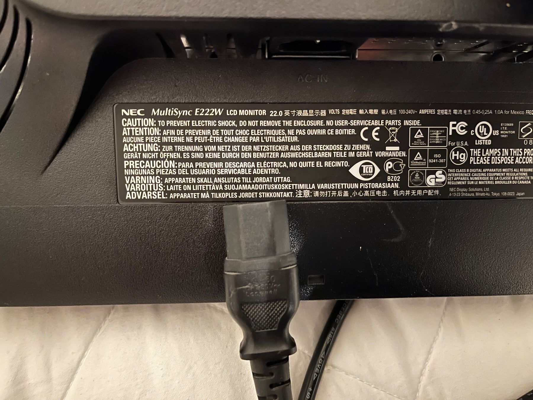 Nec Monitor: Monitor NEC MultiSync E222W 22 Zoll gebraucht schwarz – Usato da Merlischachen venduto da Burni2309 1