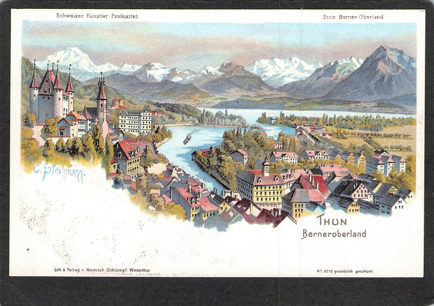 Cartoline postali: ^Steinmann Lith. Thun Berneroberland – Usato da Reichenburg venduto da Pipo-67