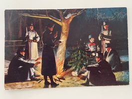 Alte Weihnachtspostkarte Soldaten am Lagerfeuer 1915 fran...