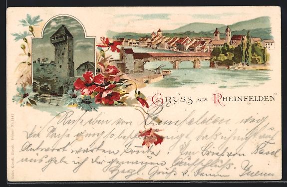 Cartoline postali: Litho Rheinfelden, Teilansicht mit Bürc – Usato da Berlin venduto da bartko-reher