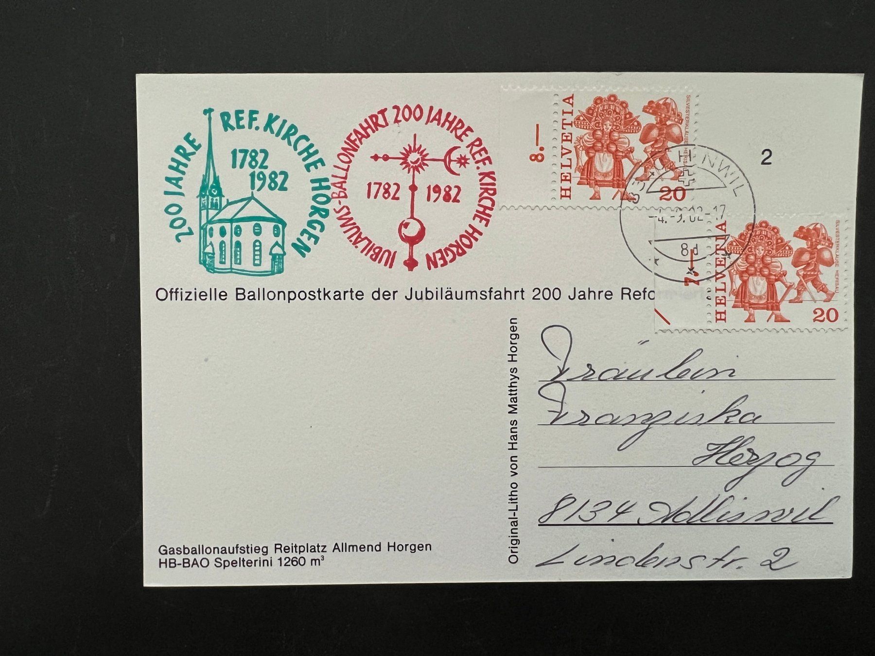 Tutti i francobolli: Ballon Post 1982 ref. Kirche Horgen      (G1224) – Usato da Hinwil venduto da Sidi4