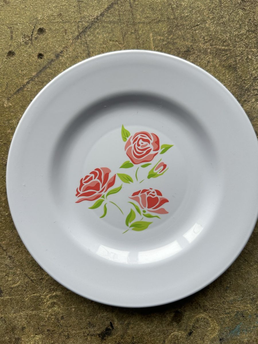 Teller: 4 Kunststoff Dessertteller/Essteller mit Rosenmuster – Gebraucht aus Zollikofen von Taximan89 1