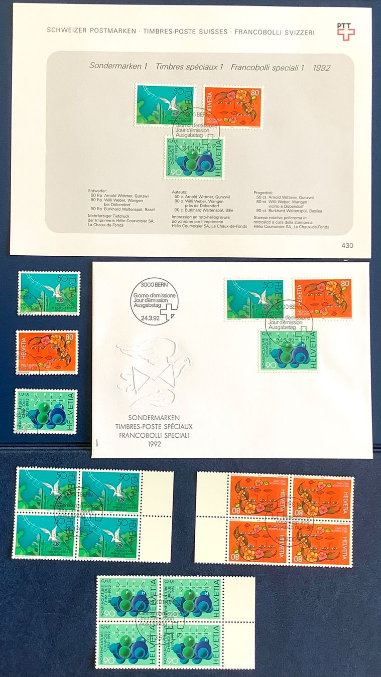 Tutti i francobolli: 1992  Sondermarken I FDC + Viererblock + Einzel ET – Nuovo (secondo la descrizione) da Liestal venduto da Pep3