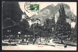 AK Wimmis, Ortspartie mit Schloss, 1909