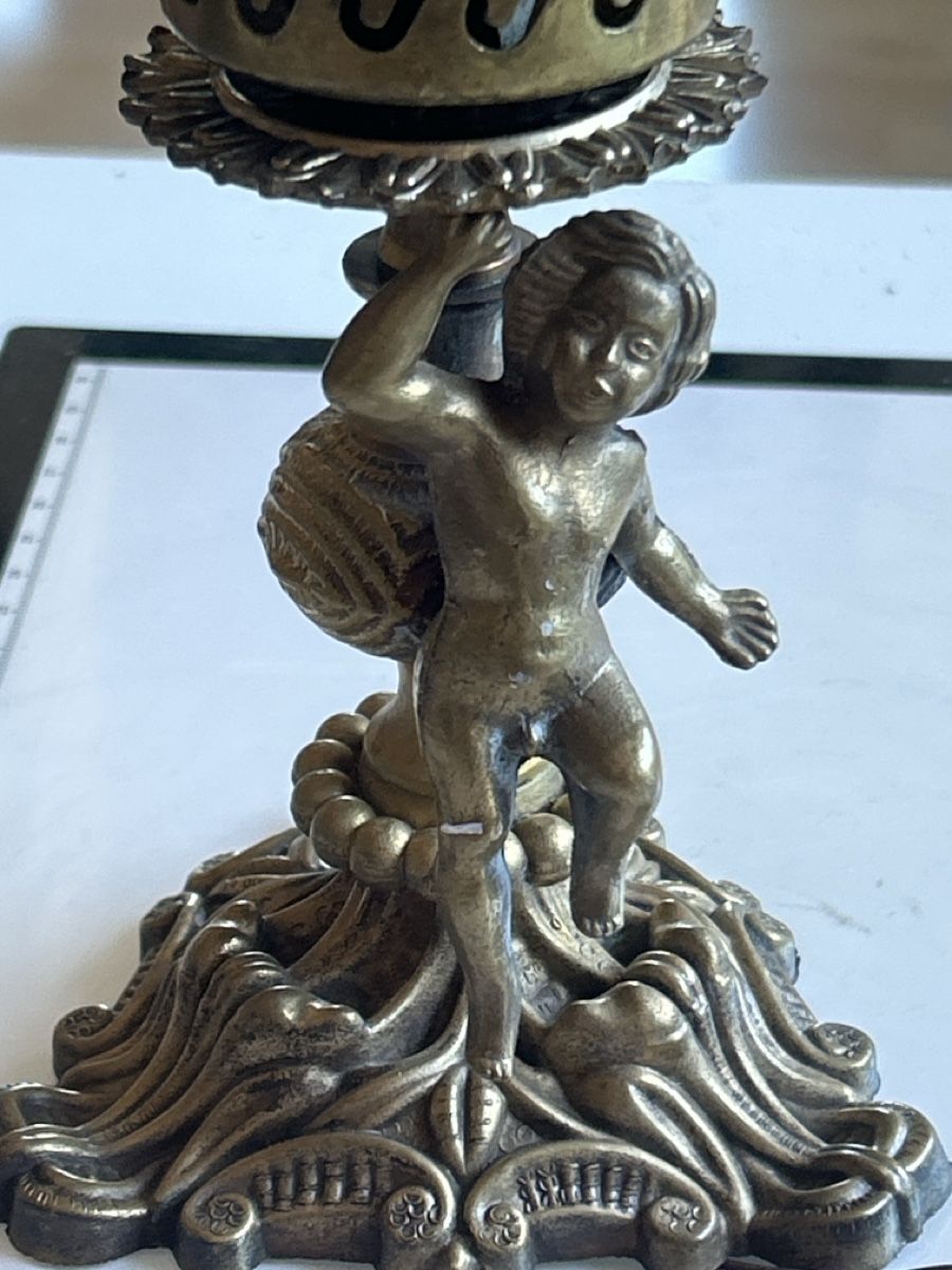 Lampade: Tischlampe Engel Messing mit Schirm (I13) – Usato da Neuenhof venduto da bro_9zsg 8