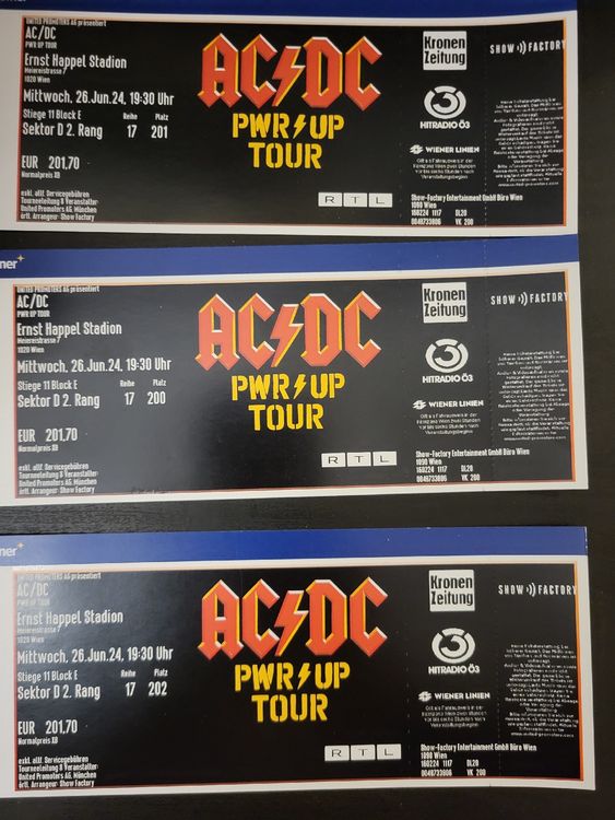 3 AC/DC Sitzplatztickets für Wien am 26.06.2024 | Kaufen auf Ricardo