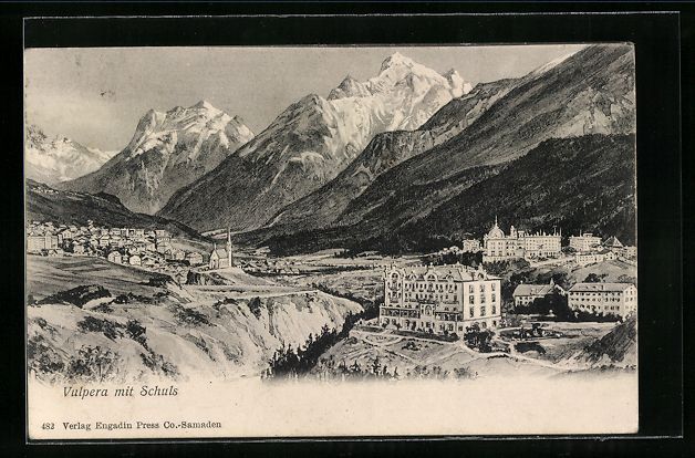 Cartoline postali: AK Vulpera, Ortsansicht mit Schuls, 1906 – Usato da Berlin venduto da bartko-reher