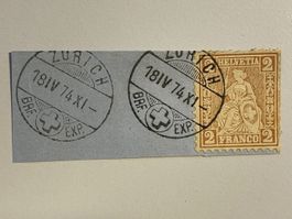 1874 Sitzende Helvetia, weisses Papier,  Nr. 37a, mit Attest