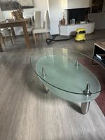 Wohnzimmertisch oval Glas mit Chrommatt Metallbeine