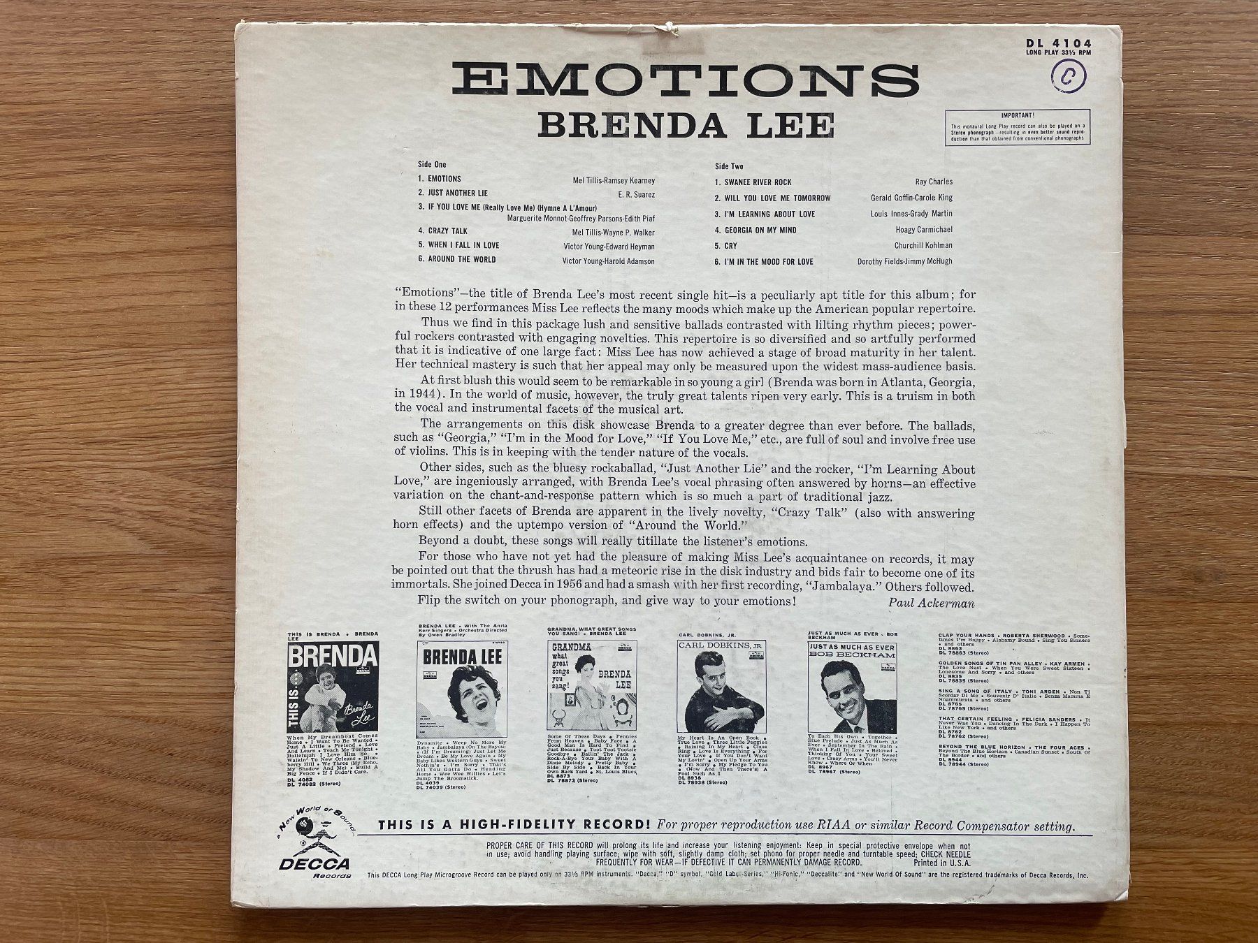 Schallplatten: Brenda Lee, Emotions, USA – Gebraucht aus Kleinlützel von Vinylspezi 1