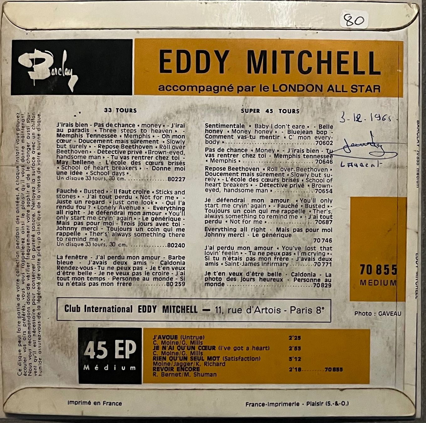 Dischi in vinile: EDDY MITCHELL - RIEN QU'UN SEUL MOT – Usato da Bussigny venduto da vinyl-pas-cher 1