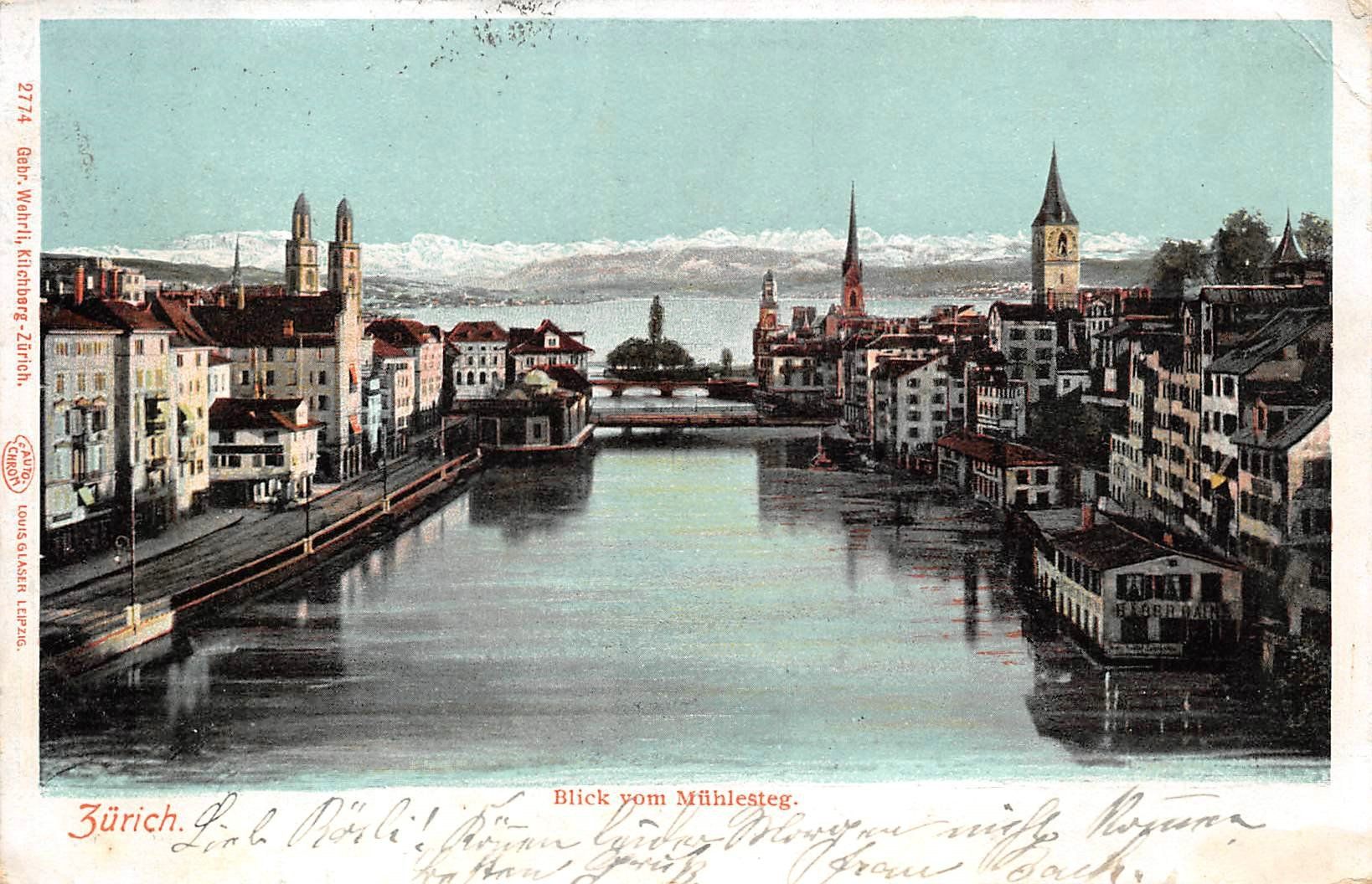 Cartoline postali: Zürich, Blick vom Mühlesteg – Usato da Ottikon b.Kemptth. venduto da Neptun1974