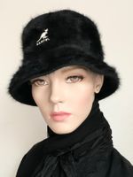 Kultiger schwarzer KANGOL Angora Bucket Hat / 90er