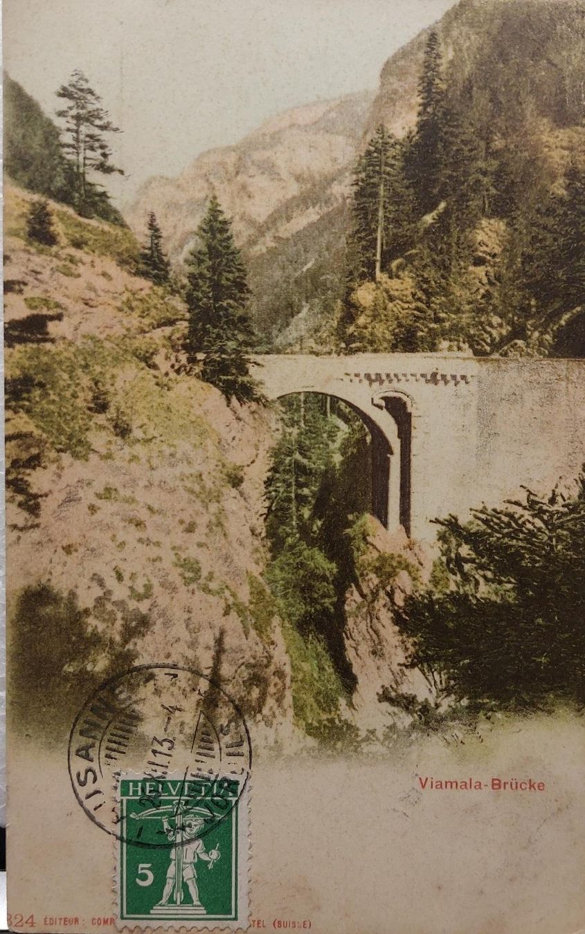 Cartoline postali: VIAMALA-BRÜCKE - 1913 – Usato da Delémont venduto da Domdom1