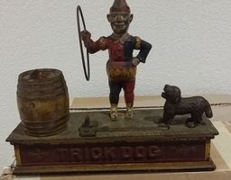 Tirelire  Trick Dog and Clown bank mécanique by Hubley