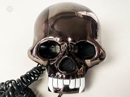 Totenkopf Telefon Skull Phone Festnetz Vintage 90s Deko