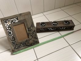 Rustikales Teelichthalter- und Fotorahmen-Set, Holz