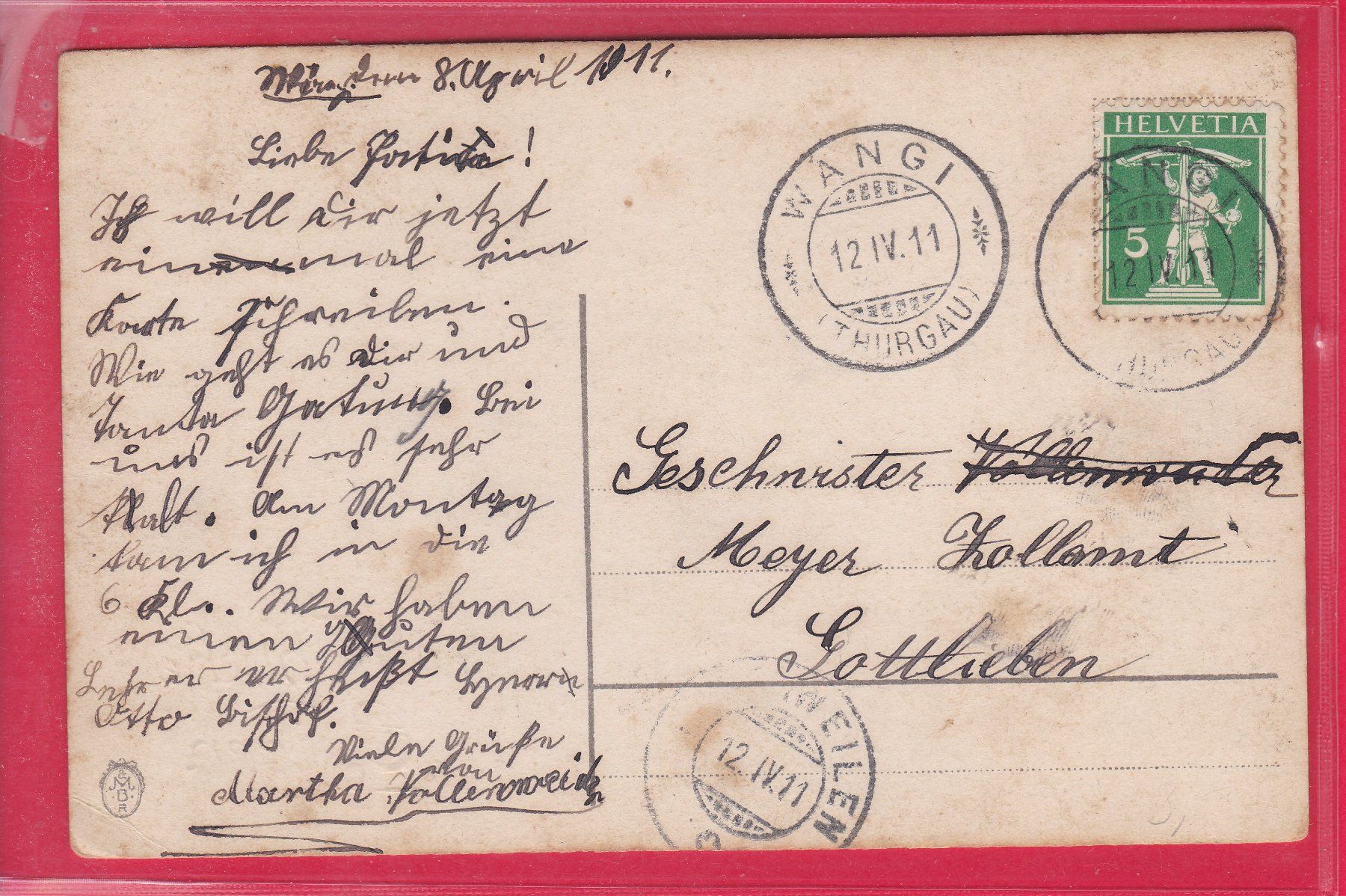 Cartoline postali: FRÖHLICHE OSTERN, 12.4.1911 – Usato da Oberrieden venduto da Gebirgsstelze 1