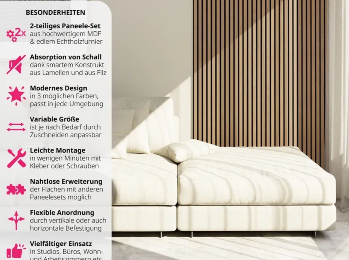 Altri accessori: neue 2er Set Akustikpaneele Sonic Wall Eiche hell – Nuovo e nell'imballaggio originale da Necker venduto da liq24 1