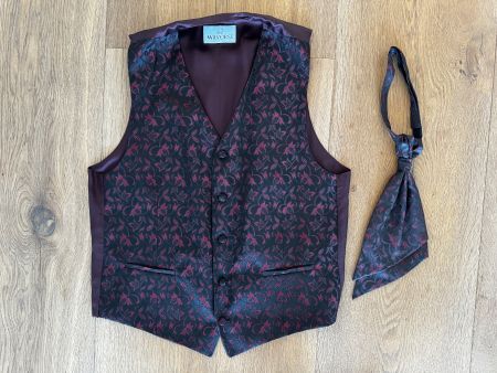 WILVORST Hochzeits Weste Gr. 50 + Plastron, Bordeaux/Schwarz