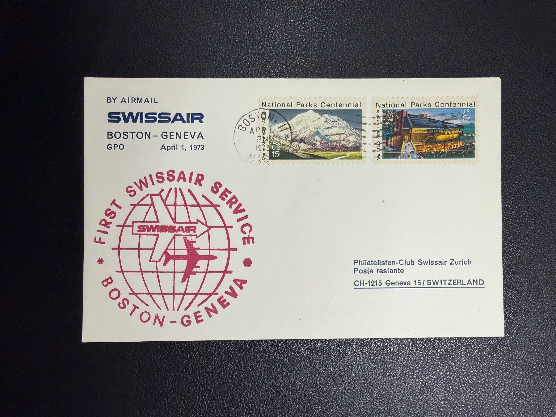 Tutti i francobolli: Swissair Erstflugbrief Boston-Genf 1973 – Usato da oberrüti venduto da jeanmei