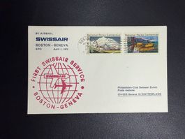 Swissair Erstflugbrief Boston-Genf 1973