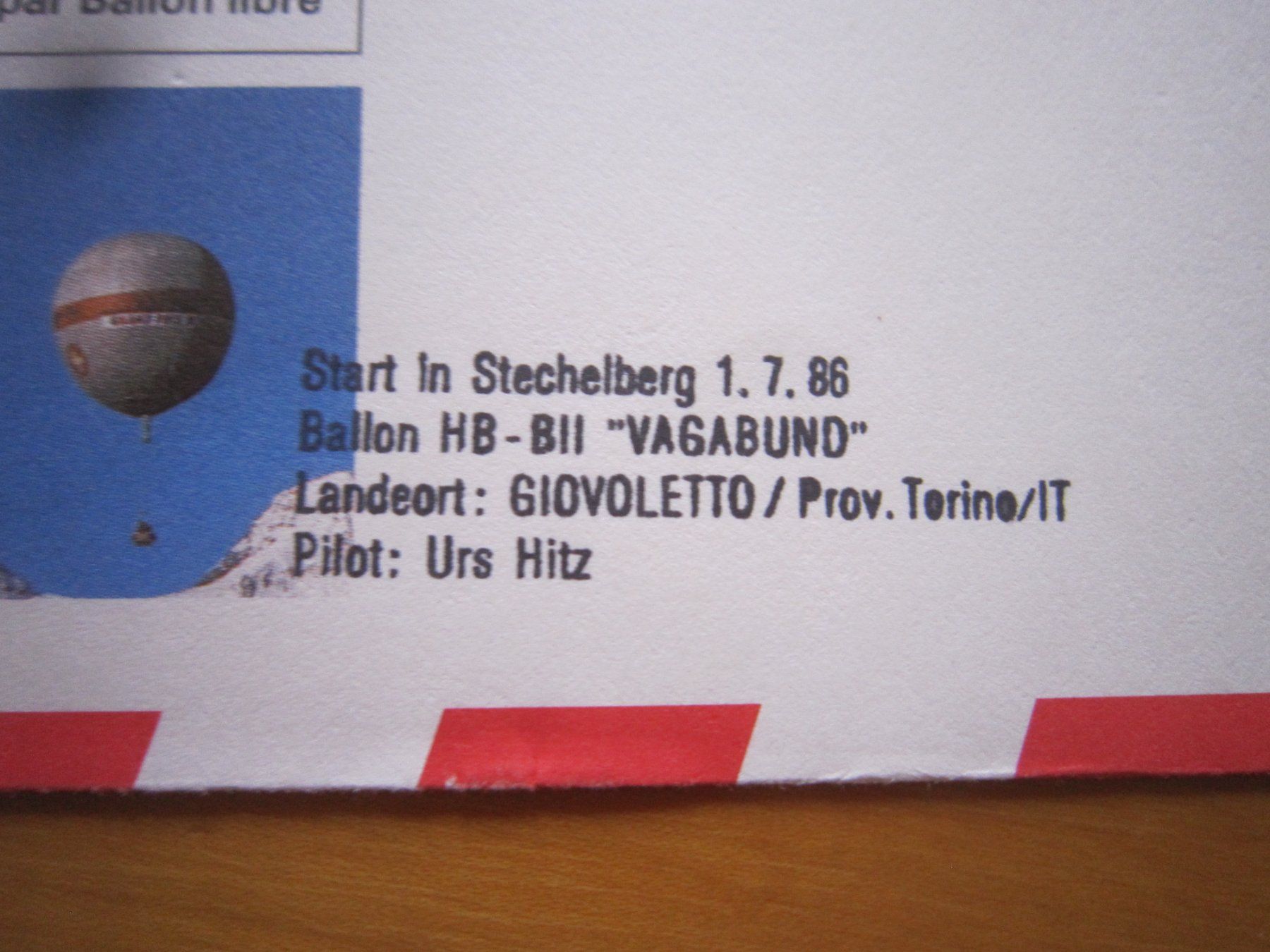 Tous les timbres: Ballonpost 1986 Stempel Balerna – D'occasion à Giubiasco par sal_9j6w 1