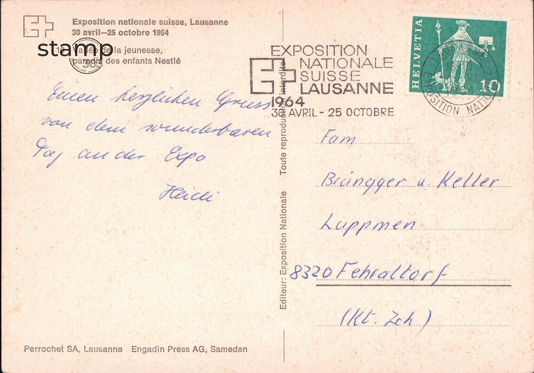 Cartoline postali: 1964 AK Lausanne EXPO – Usato da Eggersriet venduto da stamp303 1