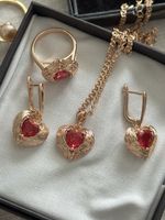 Ensemble de bijoux fantaisie doré, coeur rouge ❤️✨