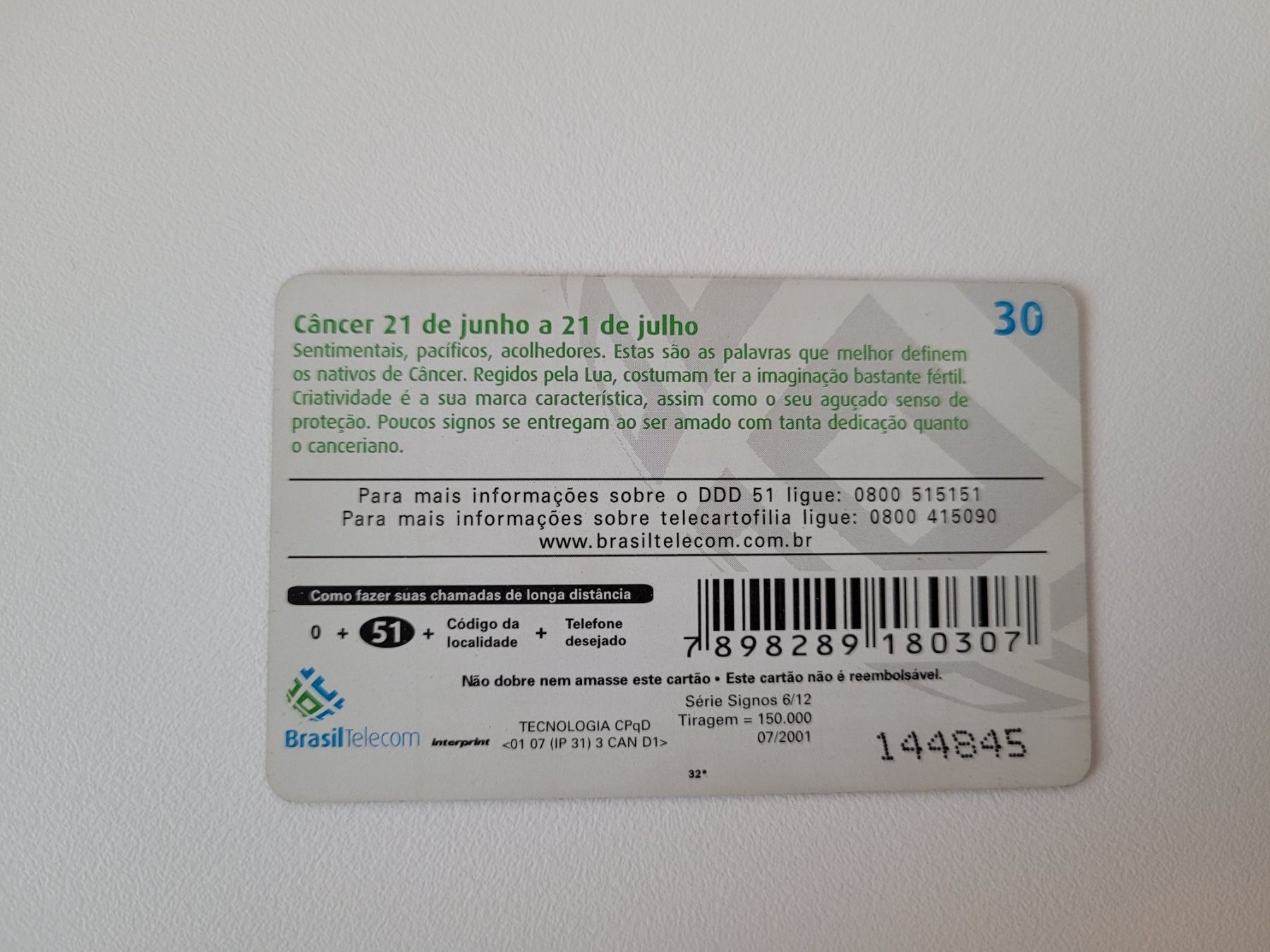 Schede telefoniche: Telefonkarte Brasilien "Krebs" – Usato da Inwil venduto da Flower2325 1