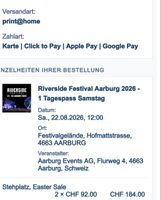 Riverside Festival Aarburg 2026  2Tagespass 22.07.26 Samstag