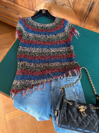 STRICK-TOP mit Fransen  100% dicke Viskose   Gr. M