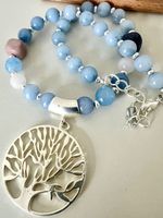 Edelsteinkette mit blauem Chalcedon & Lebensbaum Unikat