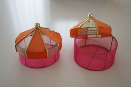Lot de deux boîtes décorative raffinées orange / rose / doré