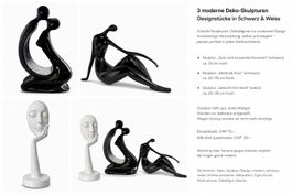 3 moderne Deko-Skulpturen / Designfiguren Schwarz-Weiss – Se