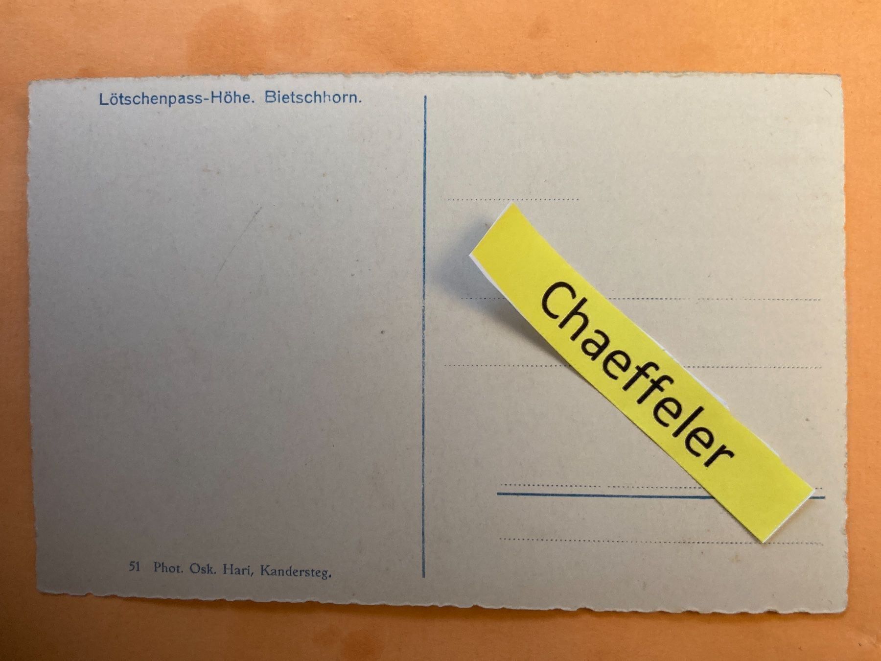 Cartes postales: Lötschenpass-Höhe. Bietschhorn – D'occasion à Zürich par Chaeffeler 1