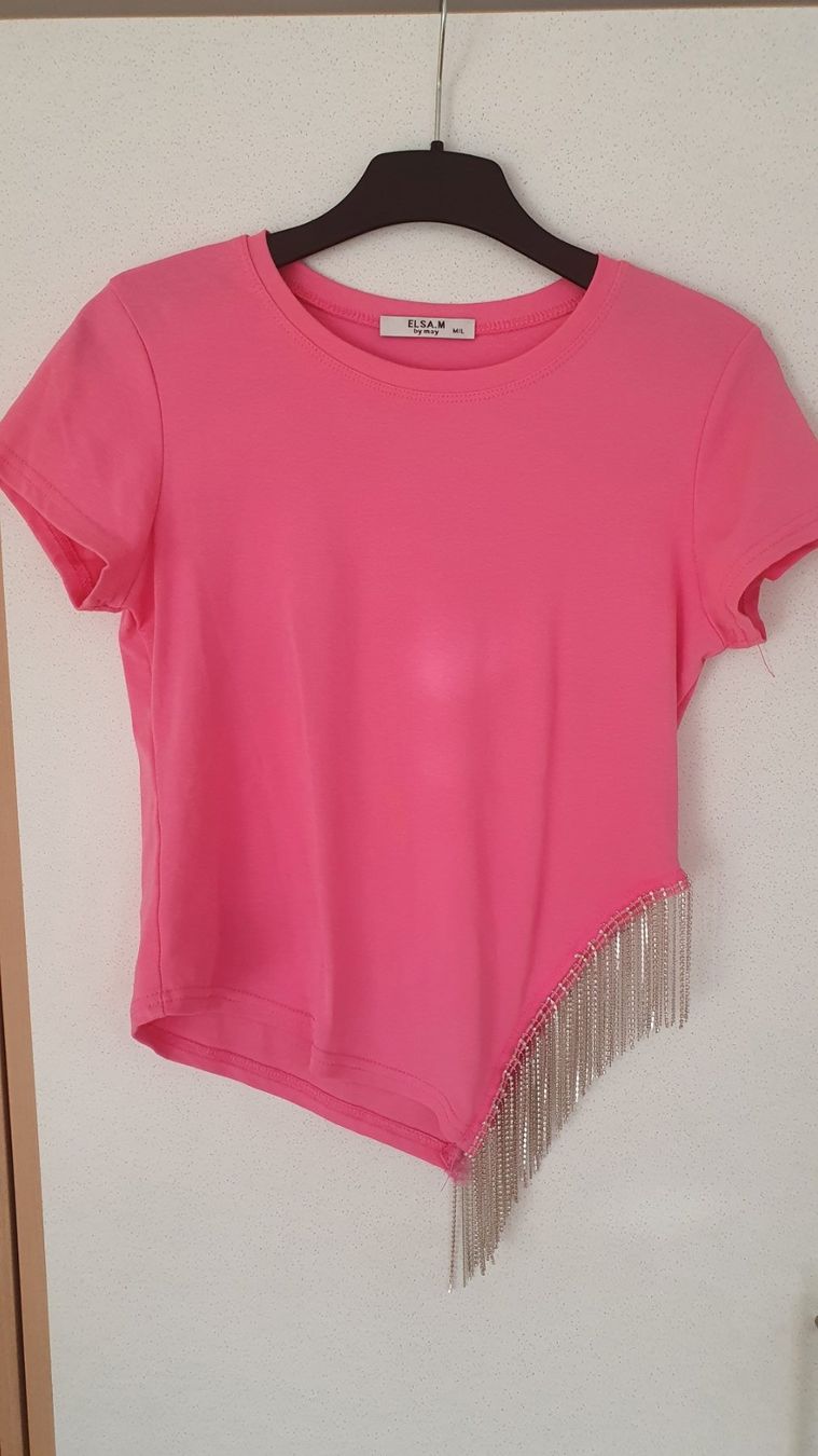 T-shirt: Tshirt rose détails franges argentées taille M – Nuovo (secondo la descrizione) da Versoix venduto da aline_b
