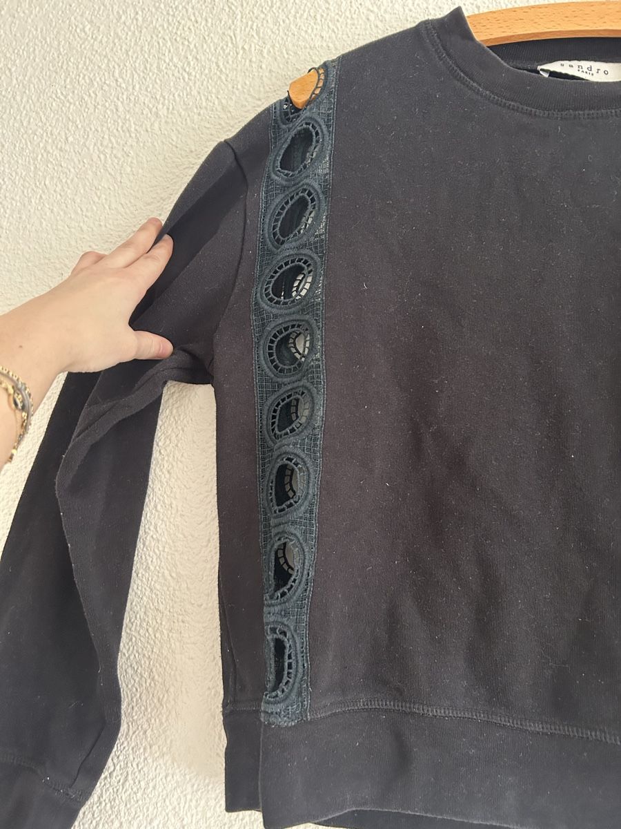 Sandro Maglioni & Felpe: Pull Sandro noir, détail dentelle - Taille 36 (S) – Usato da Morges venduto da cat_6cm9 2