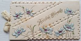 Glückwunschkarte geprägt, Kornblumen, um 1900